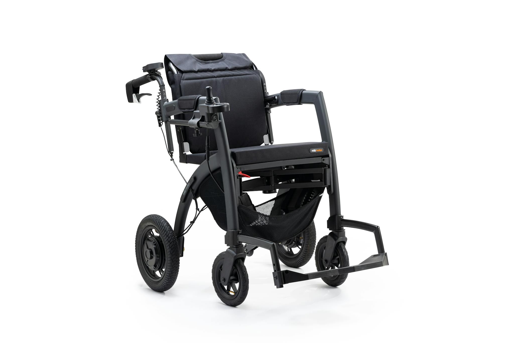Sleek black motorized wheelchair with advanced features, ideal for modern accessibility solutions.